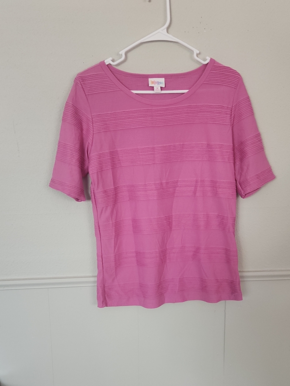 LuLaRoe Pink Short-Sleeve Textured Knit Top